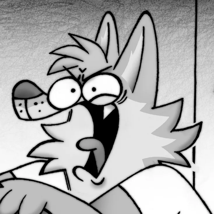 art by miikesobi (https://miikesobi.com/) a cartoon illustration of an anthropomorphic wolf yelling loudly